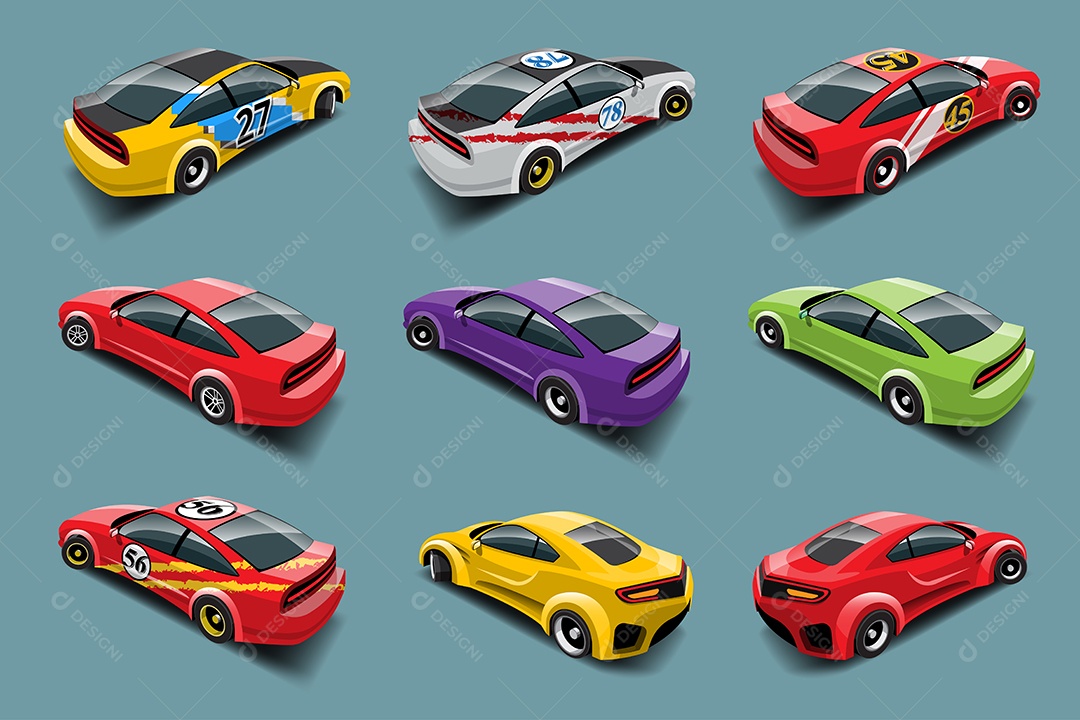 Jogo de Carros de Corrida Estilo 3D Vetores EPS Editável