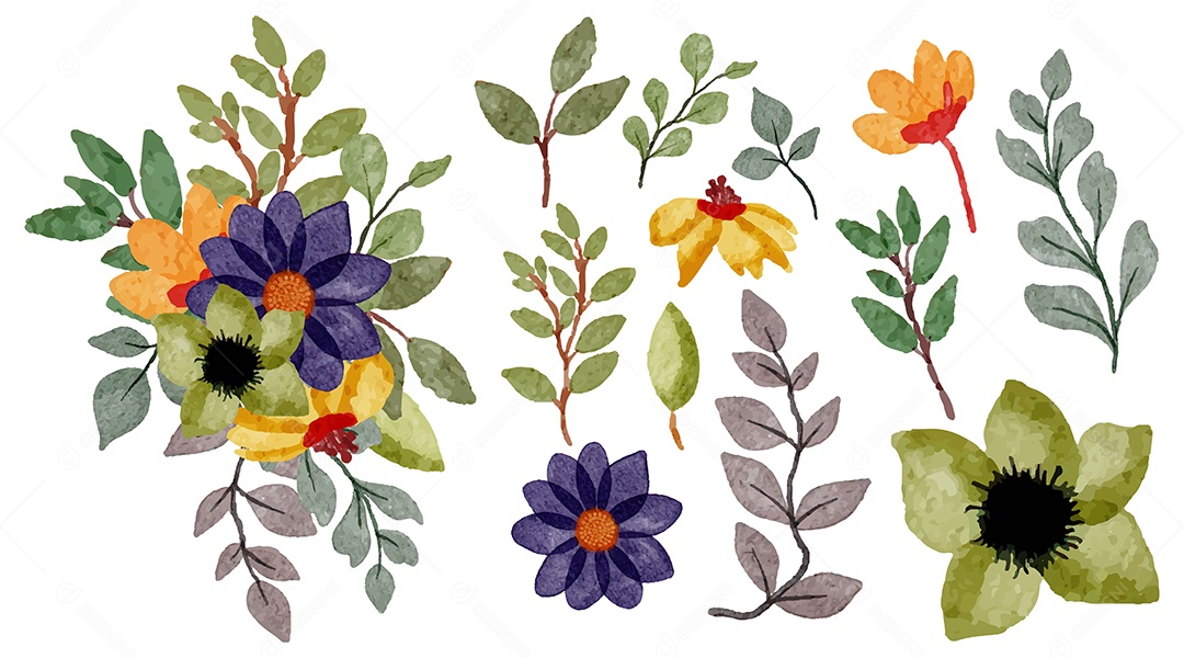 Lindas Flores para Buquê de Flores Vetores EPS Editável