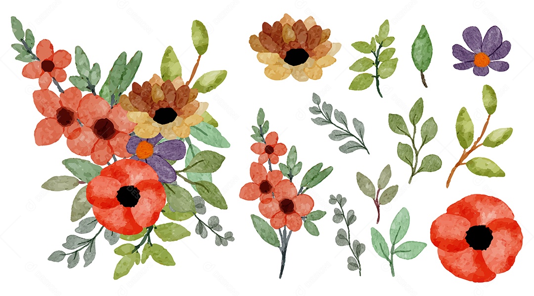 Lindas Flores para Buquê de Flores Vetores EPS Editável