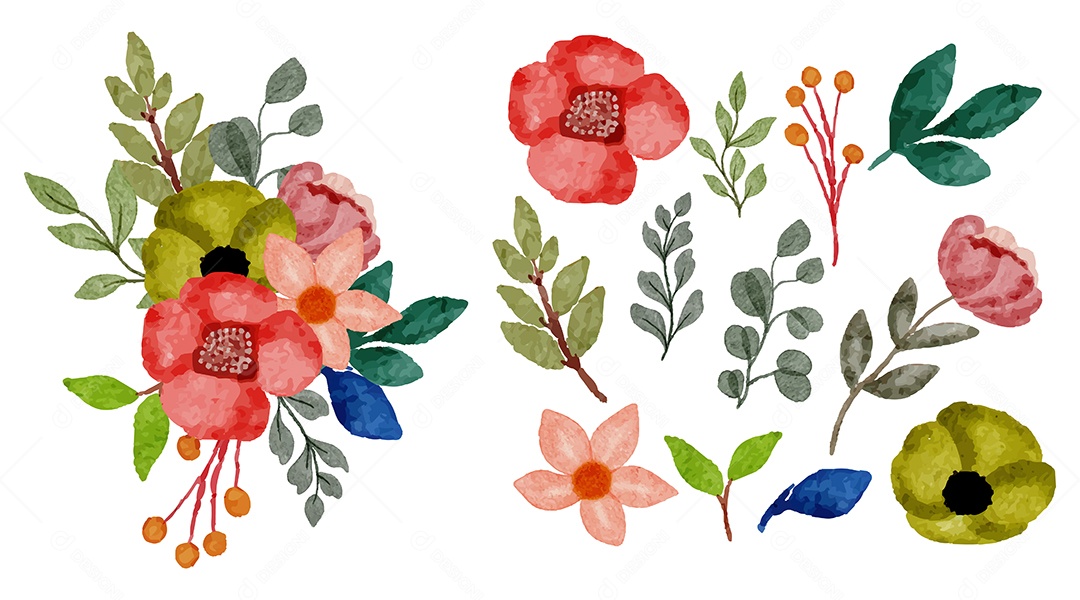 Lindas Flores para Buquê de Flores Vetores EPS Editável