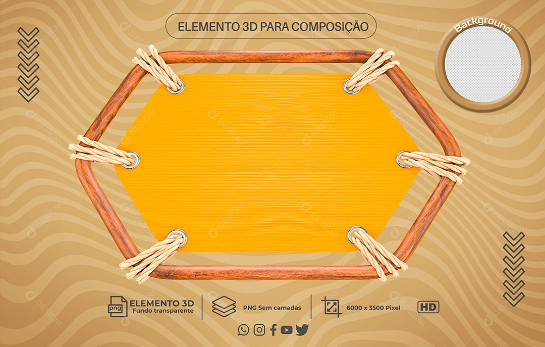 Elemento 3D Moldura Rústica Com Pano e Corda PNG Transparente Sem Fundo