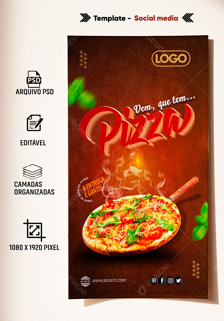 Post Stories Pizzaria Vem Que Hoje Tem Pizza Social Media PSD Editável