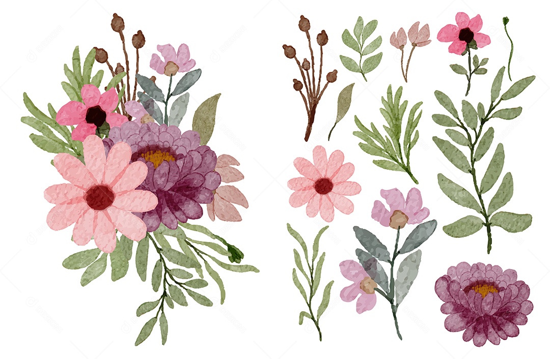 Lindas Flores para Buquê de Flores Vetores EPS Editável