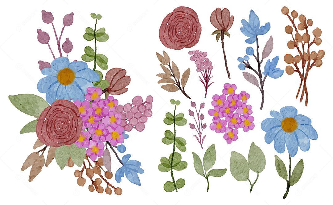 Lindas Flores para Buquê de Flores Vetores EPS Editável