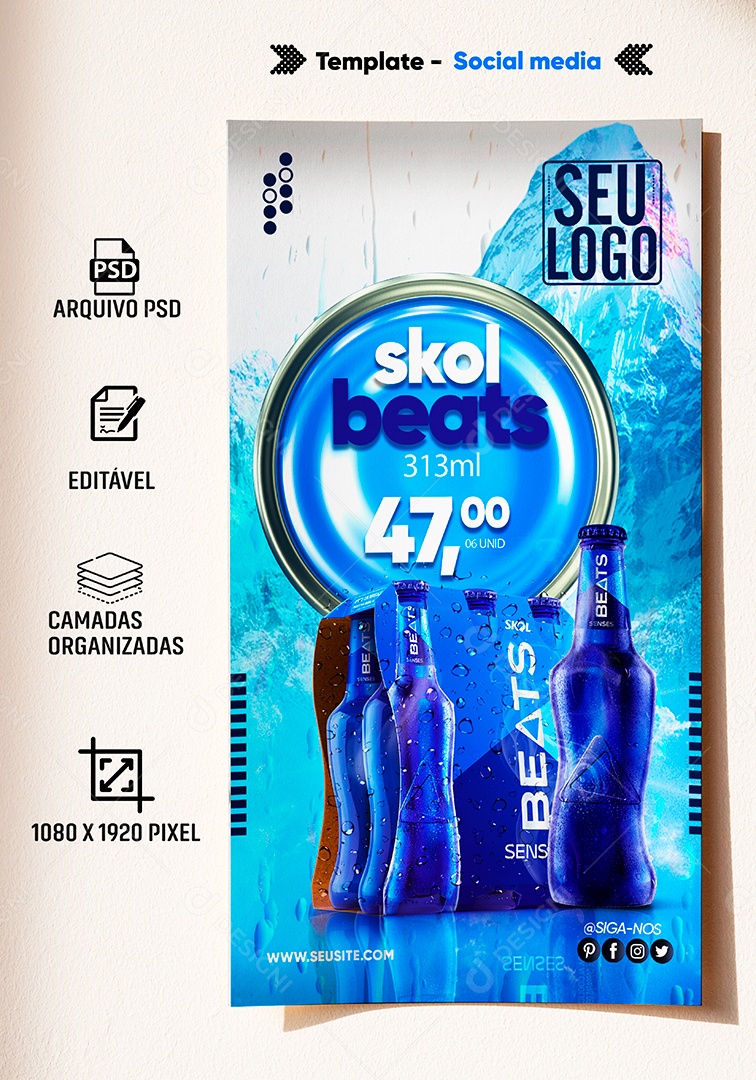 Post Stories Bebidas Skol Beats Social Media PSD Editável