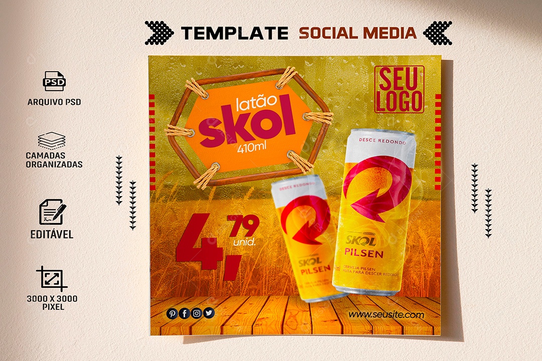 Post Bebidas Cerveja Skol Social Media PSD Editável