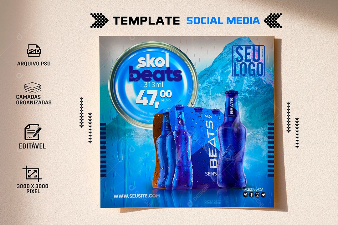 Post Bebidas Skol Beats Social Media PSD Editável