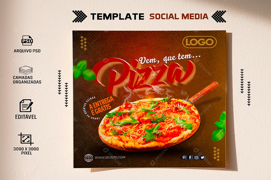 Post Pizzaria Vem Que Tem Social Media PSD Editável