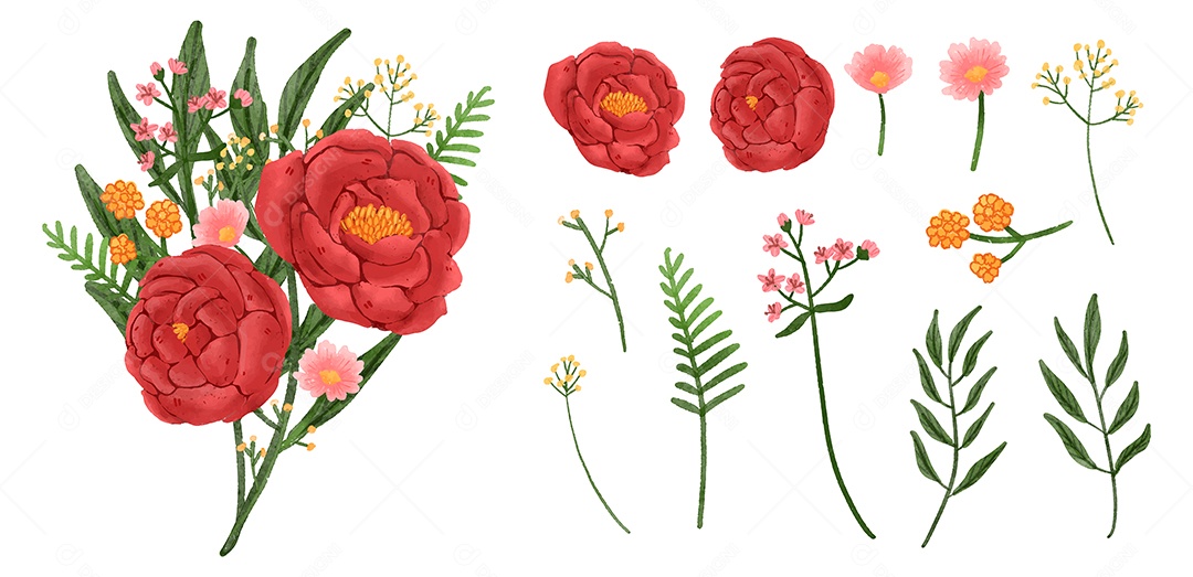 Lindas Flores para Buquê de Flores Vetores EPS Editável