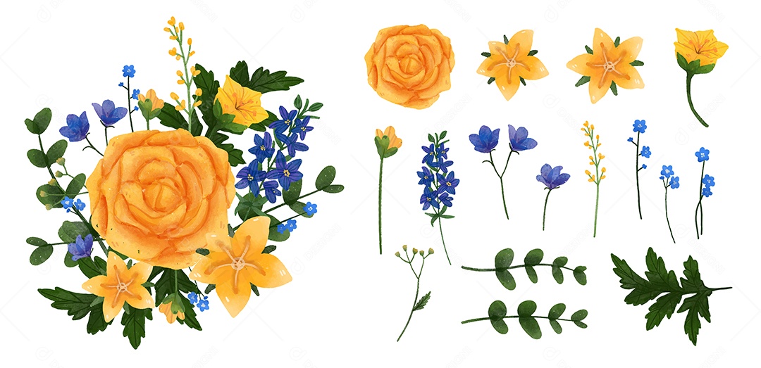 Lindas Flores para Buquê de Flores Vetores EPS Editável