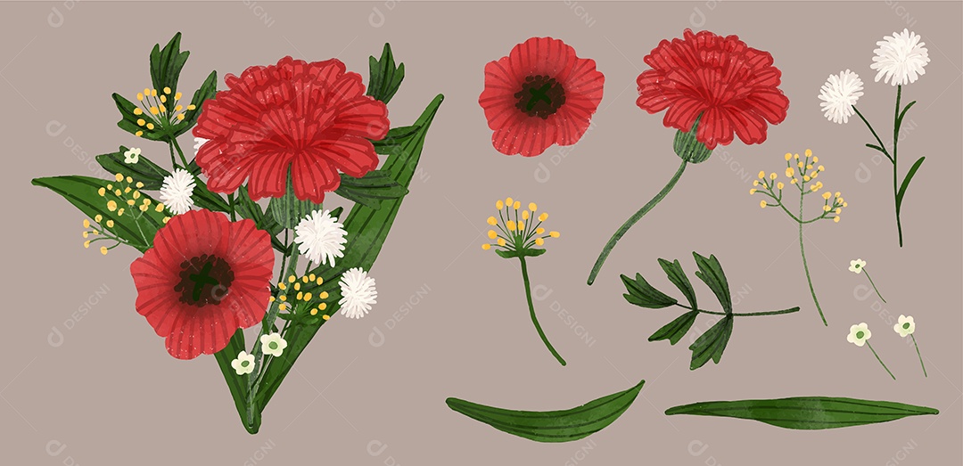 Lindas Flores para Buquê de Flores Vetores EPS Editável