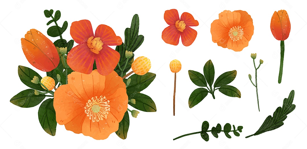 Lindas Flores para Buquê de Flores Vetores EPS Editável