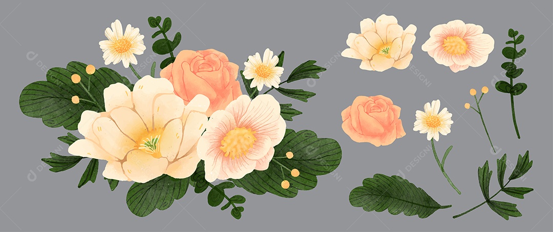 Lindas Flores para Buquê de Flores Vetores EPS Editável