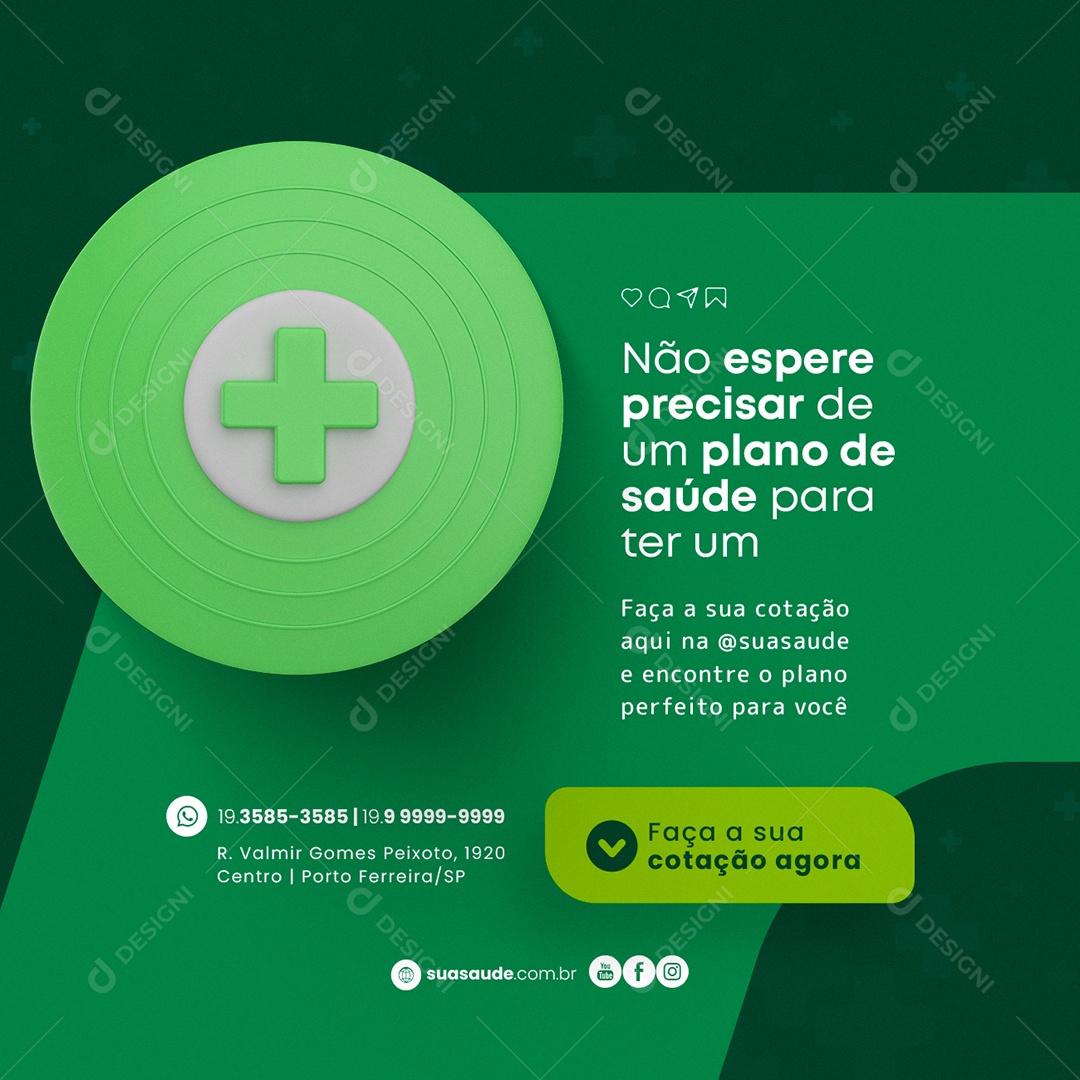 Não Espere Precisa de um Convênio Médico Planos de Saúde Social Media PSD Editável