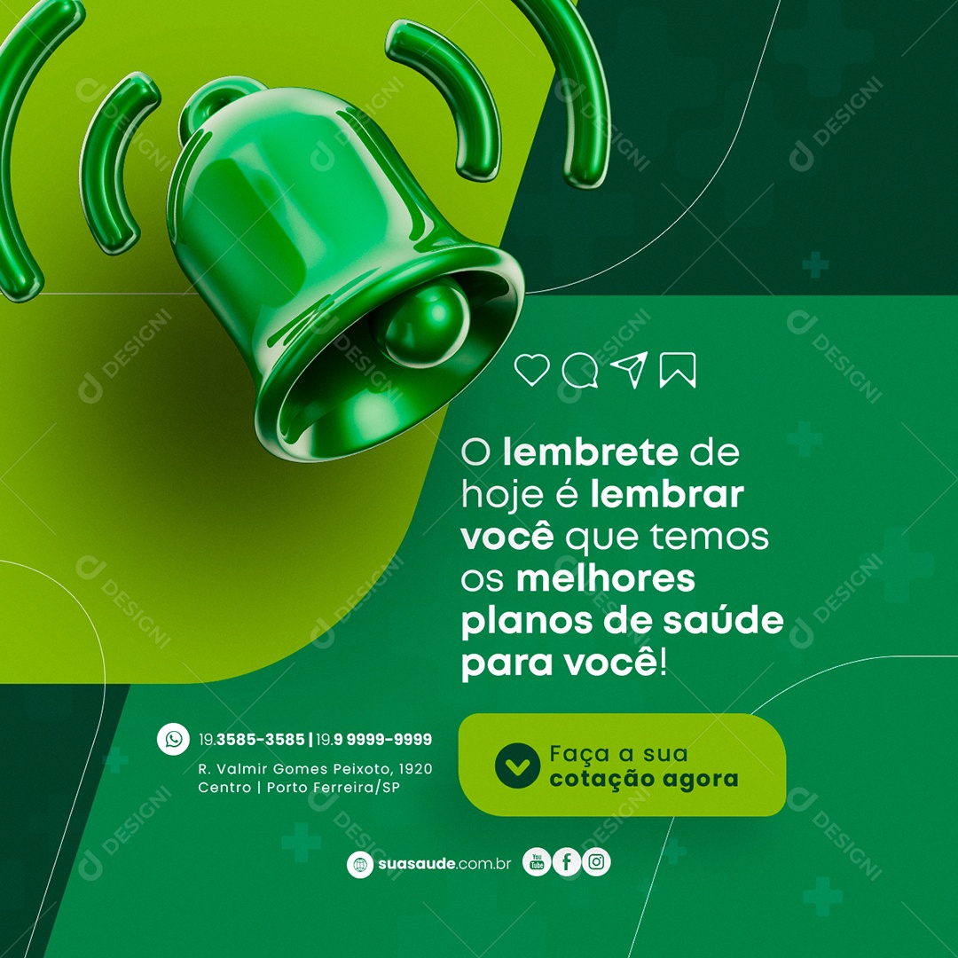 O Lembrete de Hoje é Lembrar Você Convênio Médico Planos de Saúde Social Media PSD Editável