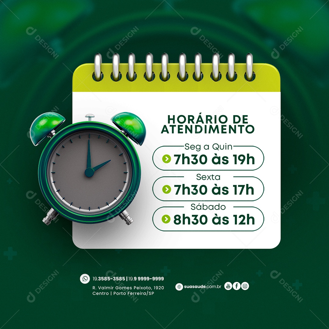 Horário de Atendimento Convênio Médico Planos de Saúde Social Media PSD Editável