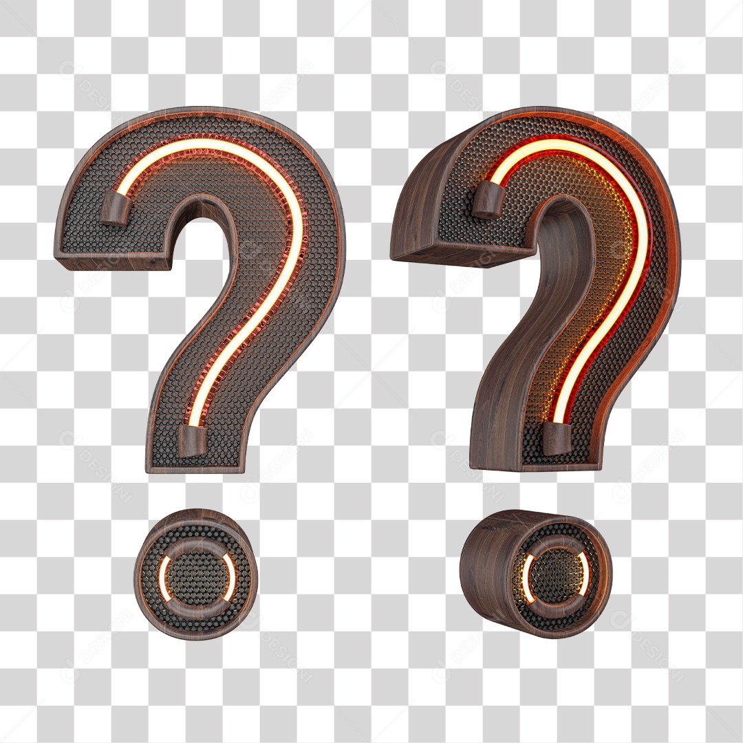 Símbolo de Ponto de Interrogação Madeira Neon Elemento 3D PNG Transparente