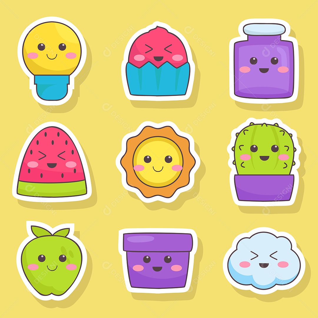 Conjunto de adesivos fofos de sobremesa em vetor de estilo cartoon EPS