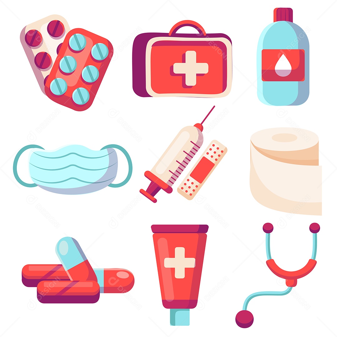 Farmácia de Remédios em conjunto de primeiros socorros EPS