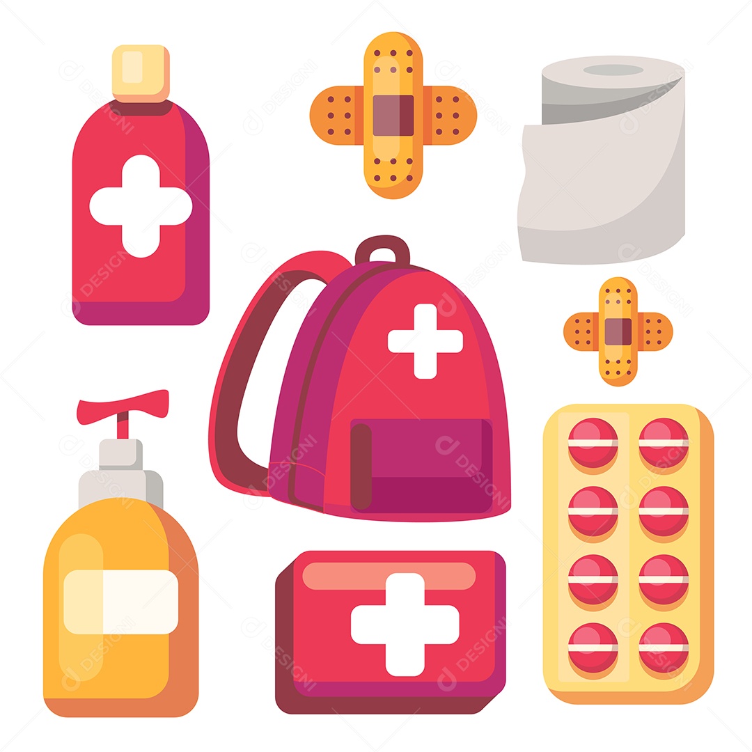 Farmácia de Remédios em conjunto de primeiros socorros EPS