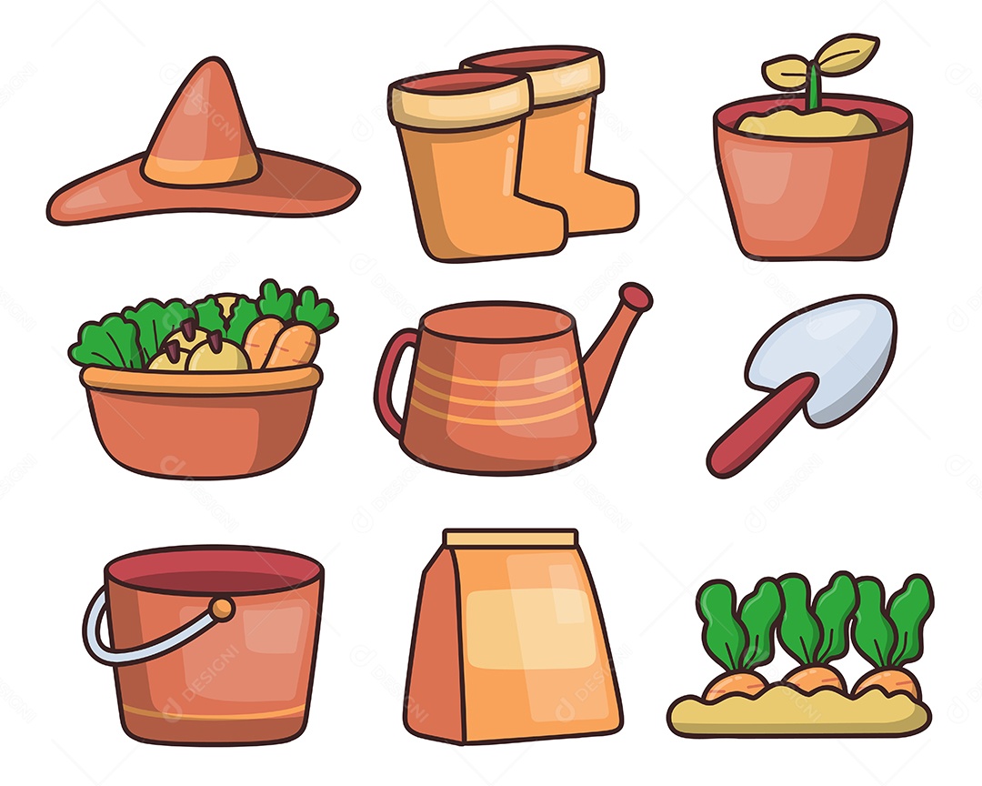 Conjunto de elemento de objeto com equipamento de jardim ou fazenda EPS