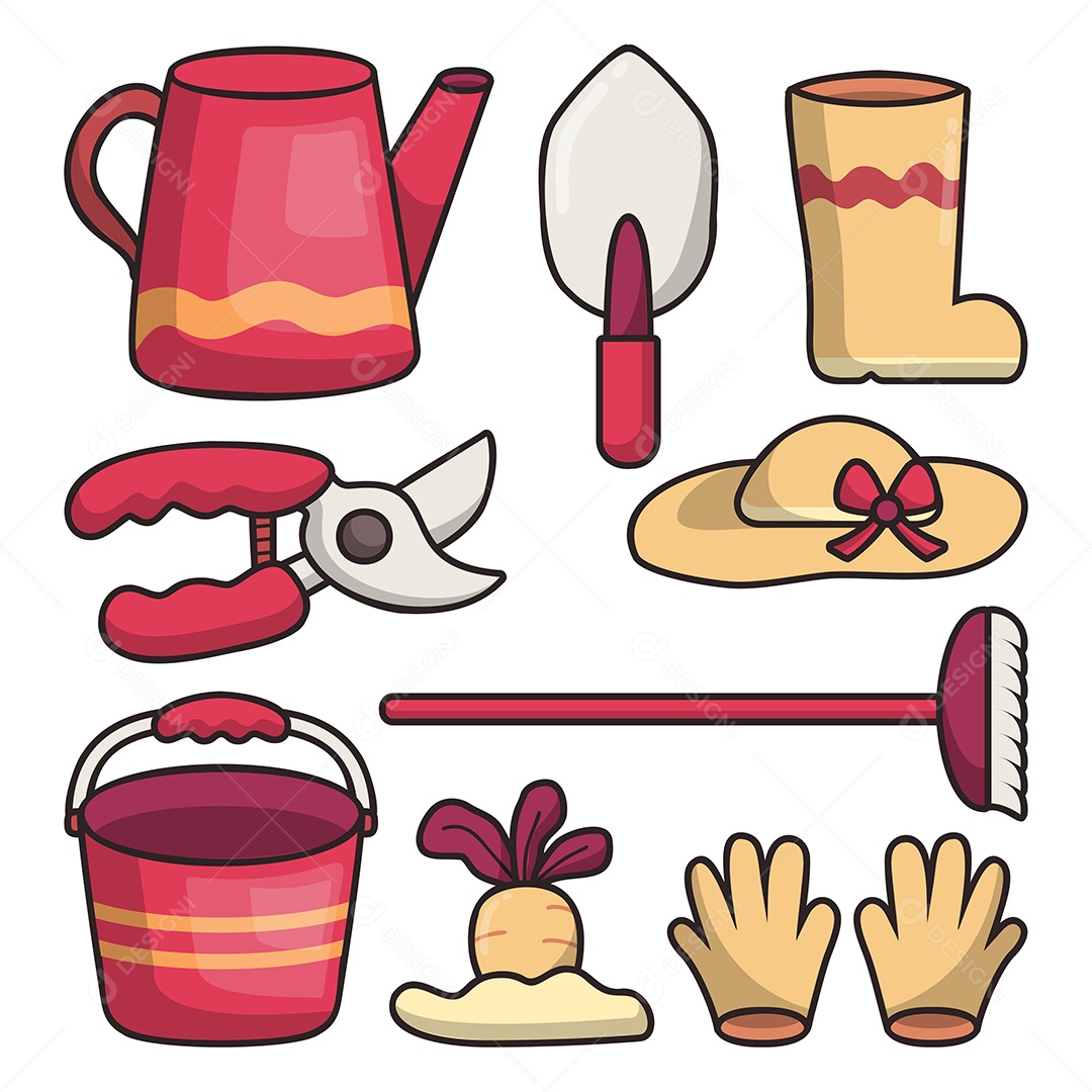 Conjunto de elemento de objeto com equipamento de jardim ou fazenda EPS