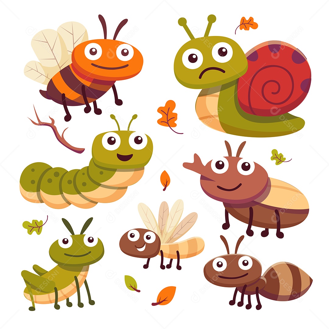 Coleção de animais fofos com insetos e personagens de desenho animado de caracol EPS