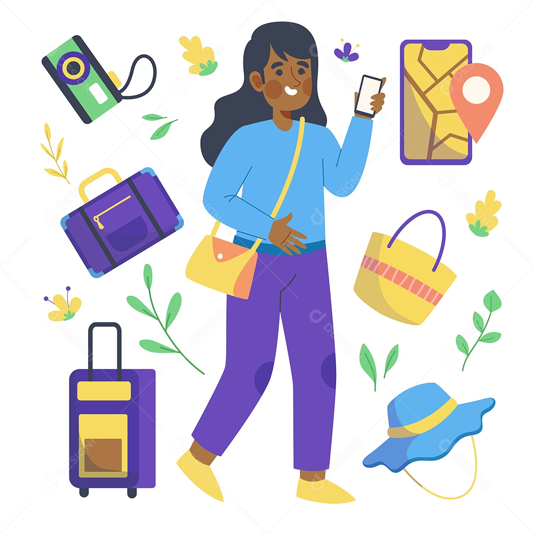 Viagem de Férias de verão e turismo Personagem e elementos Vetor EPS