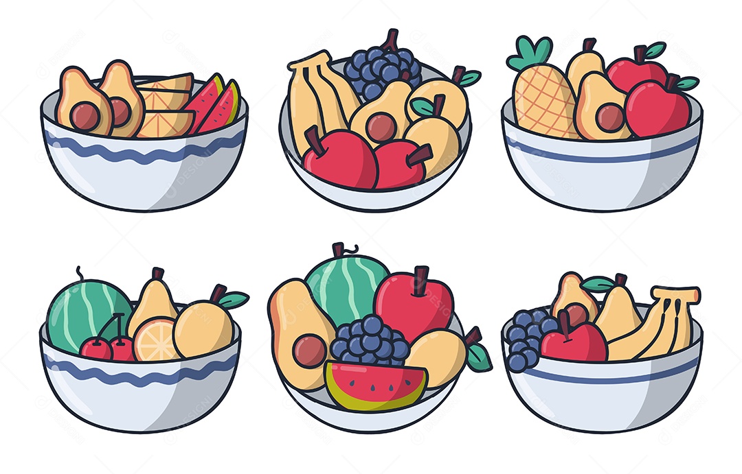 Conjunto de vários vetores de desenho de frutas frescas Vetor EPS