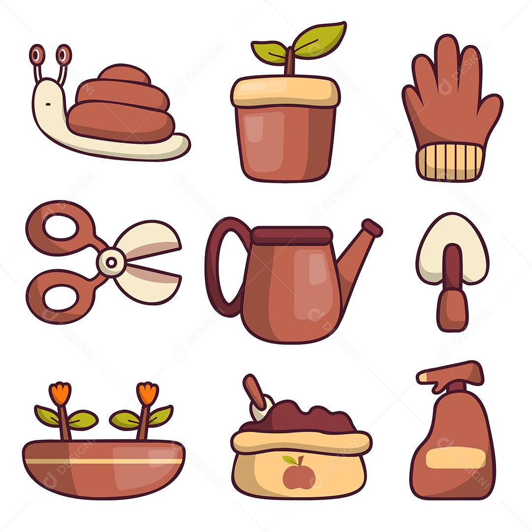 Conjunto de elemento de objeto com equipamento de jardim ou fazenda Vetor EPS