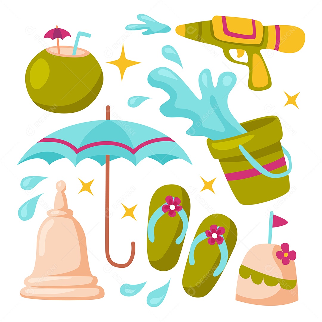 Coleção de Armas de água coloridas no festival Vetor EPS