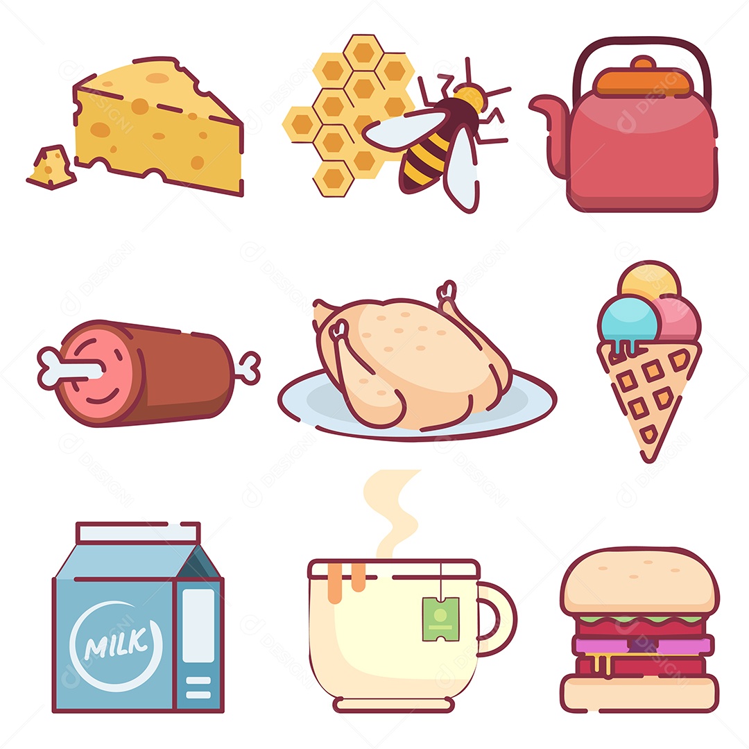 Coleção de Produtos Lácteos em estilo de desenho Vetor EPS