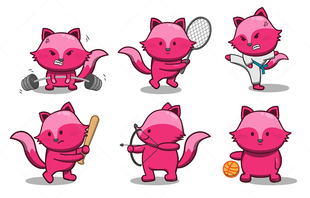 Animal engraçado bonito dos desenhos animados em várias poses de ação Vetor EPS