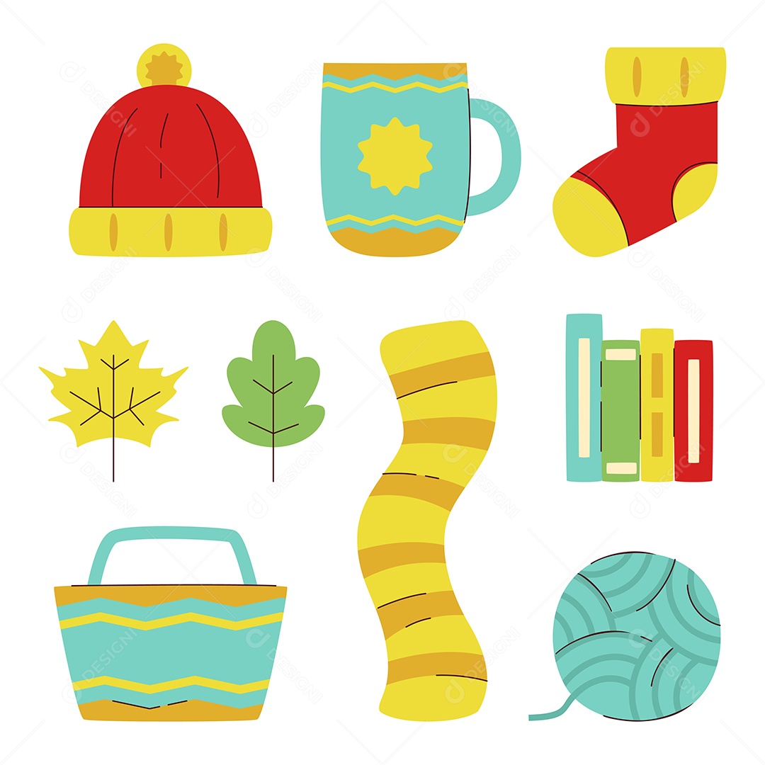 Conjunto de ícones de moda de inverno de roupas e acessórios Vetor EPS