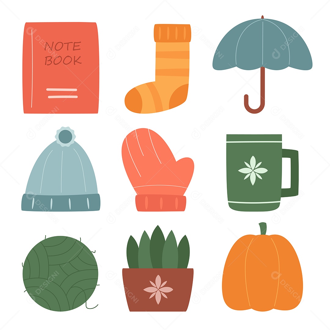 Conjunto de ícones de moda de inverno de roupas e acessórios Vetor EPS