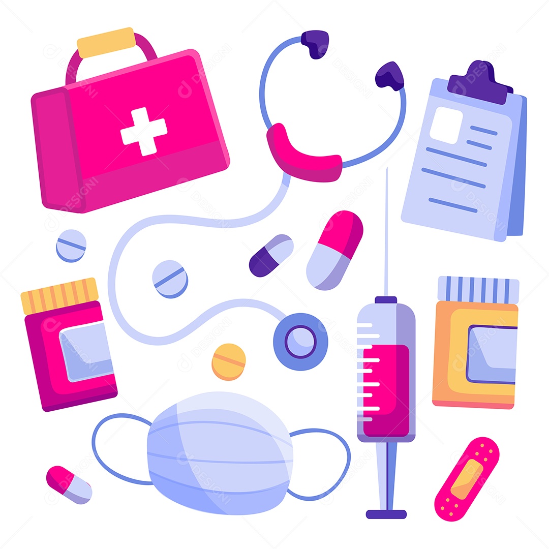 Farmácia de remédios em conjunto de primeiros socorros Vetor EPS