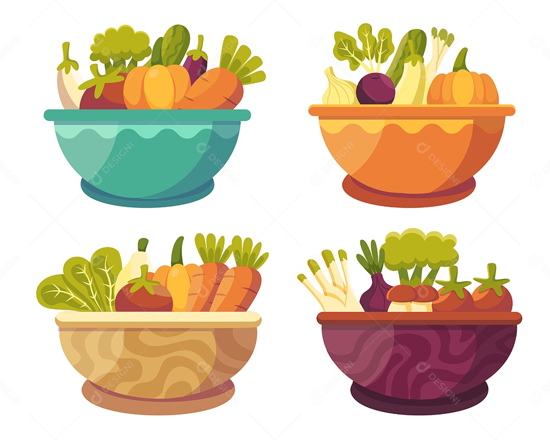 Conjunto de vegetais frescos no estilo de desenho Vetor EPS