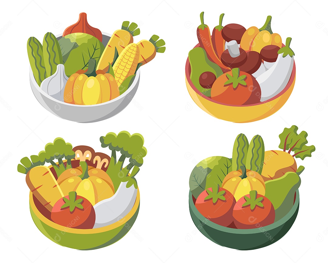 Conjunto de vegetais frescos no estilo de desenho Vetor EPS