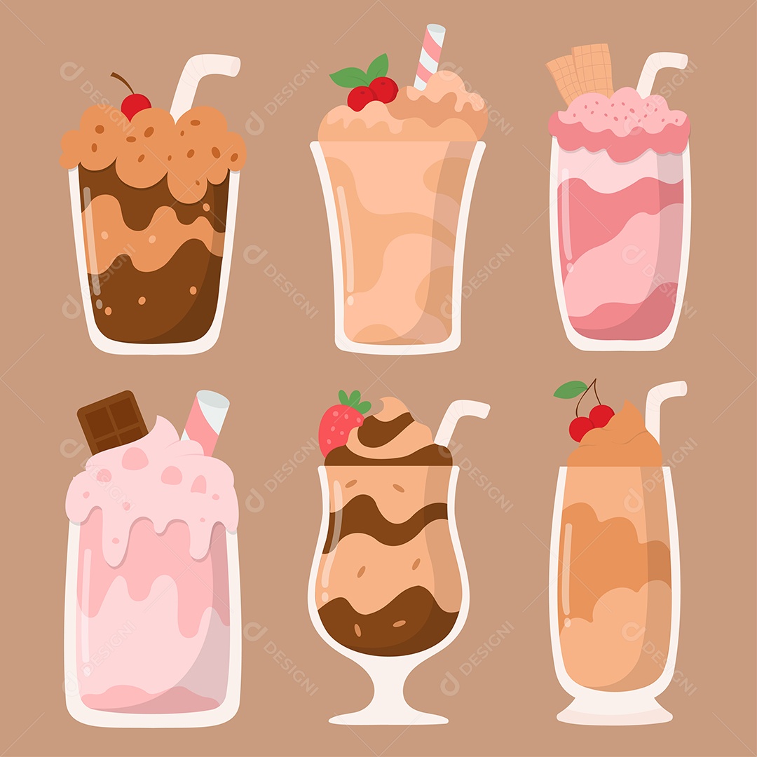 Conjunto de milk-shake com cobertura Vetores EPS
