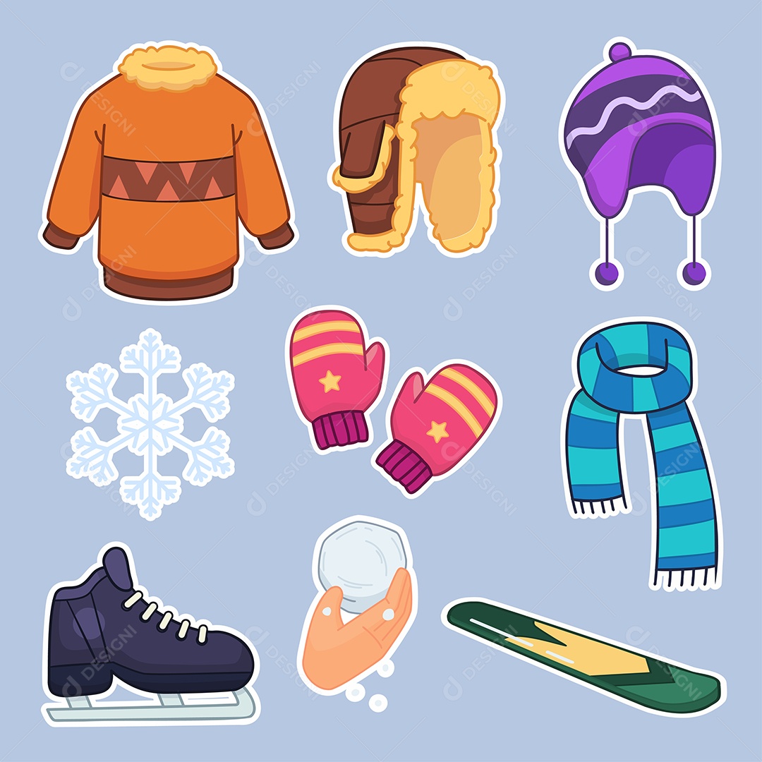 Conjunto de ícones de moda de inverno de roupas e acessórios Vetores EPS