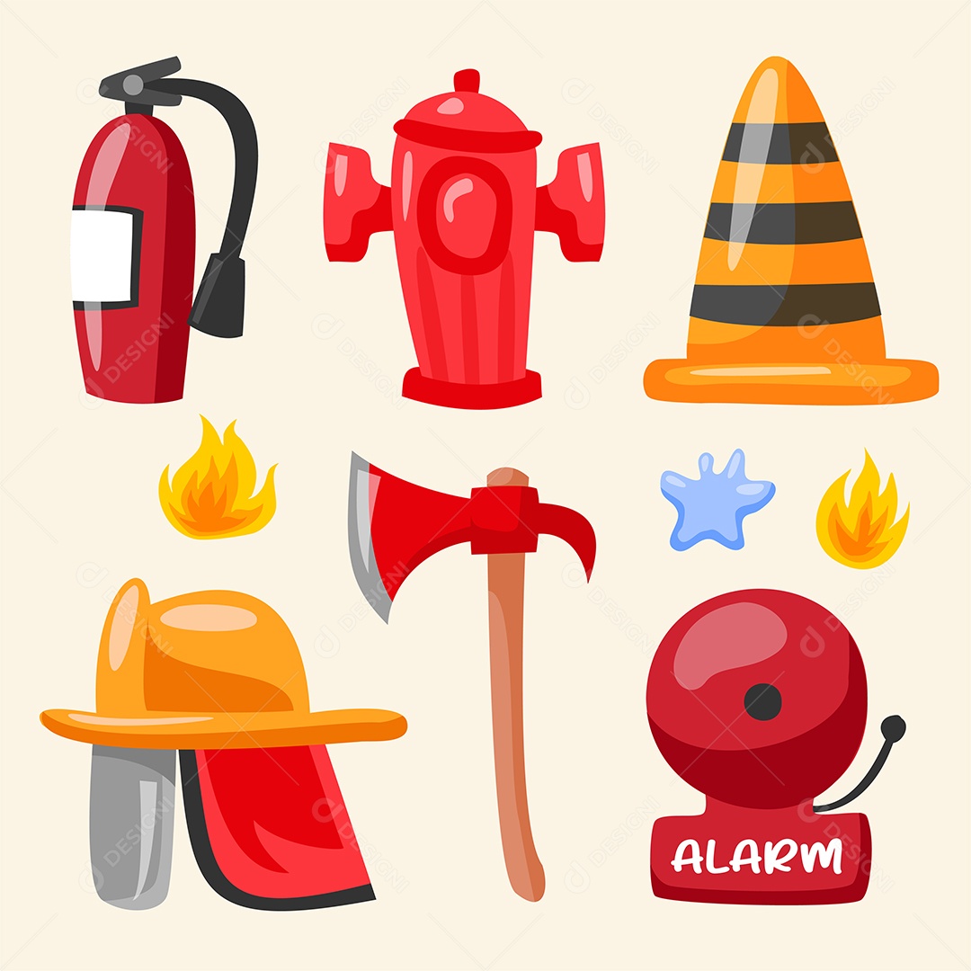 Conjunto de equipamentos de objeto da carreira de bombeiro Vetor EPS