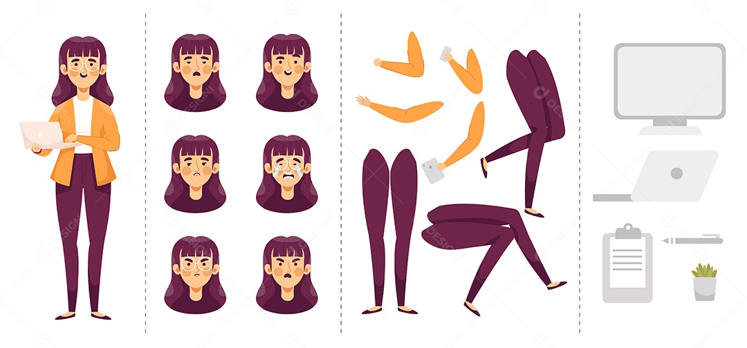 Empresária animada de criação ou personagens de trabalhadores Vetor EPS