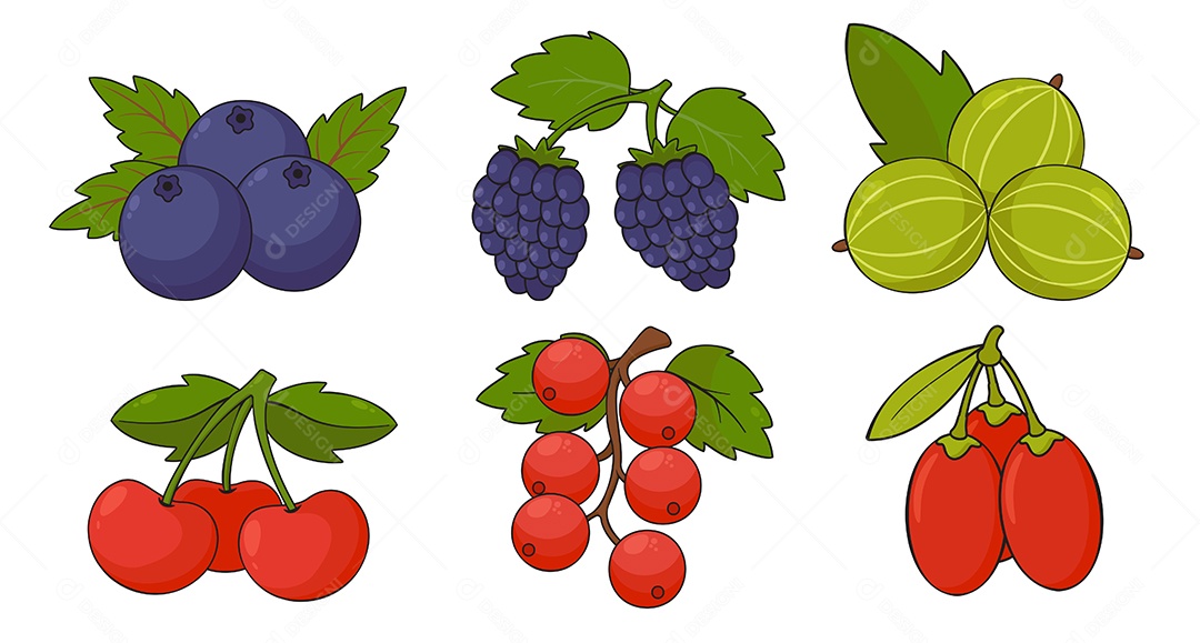 Conjunto de vários vetores de desenho de frutas frescas desenhos animados Vetor EPS