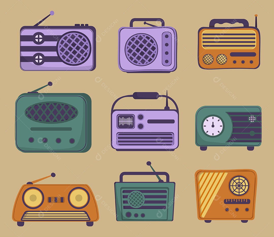 Antiga ilustração em vetor dispositivo receptor de rádio desenhos animados Vetor EPS