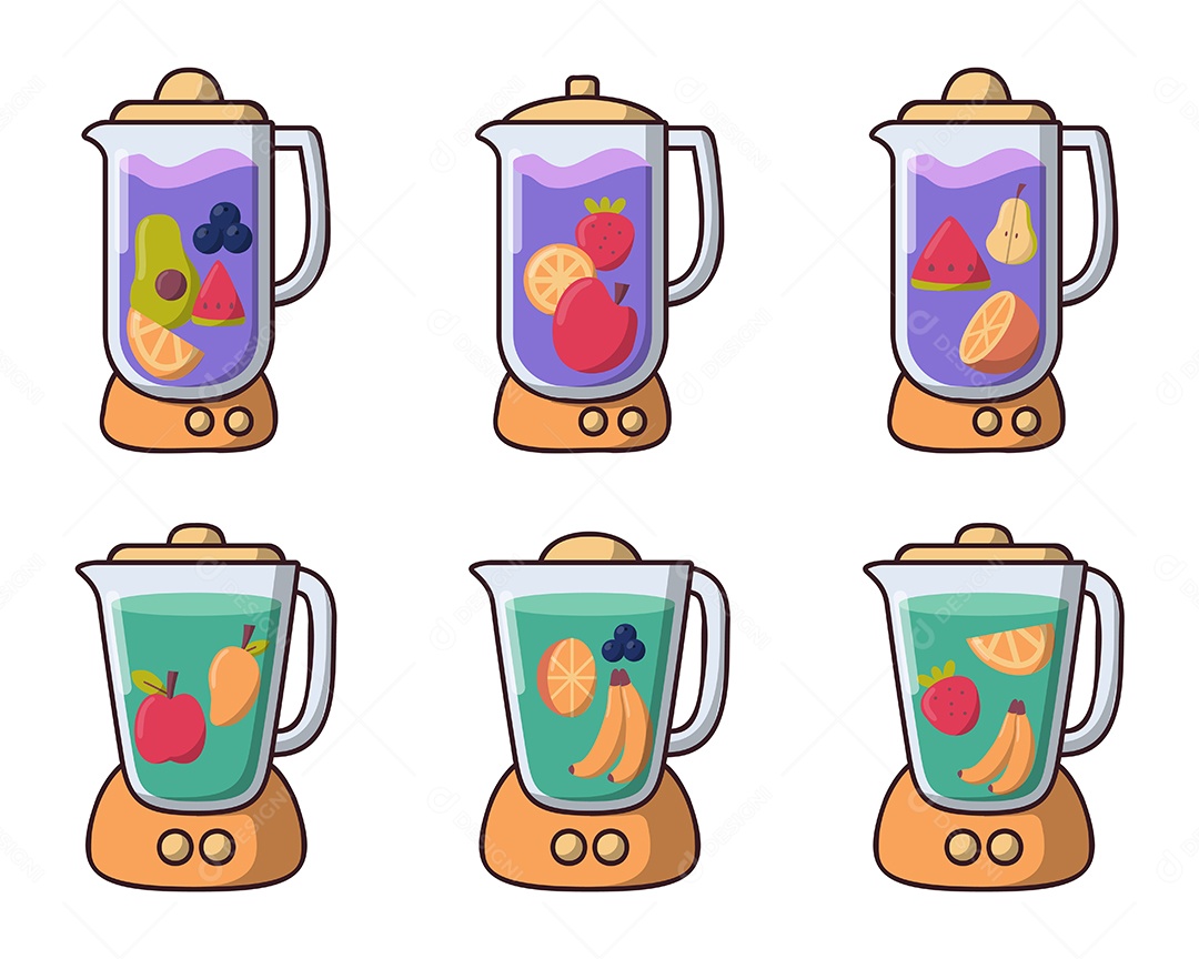 Conjunto de Sucos de Frutas variados desenhos animados Vetor EPS