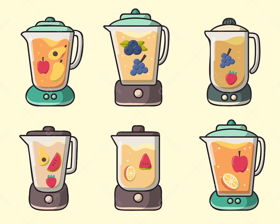 Conjunto de Sucos de Frutas variados desenhos animados Vetor EPS