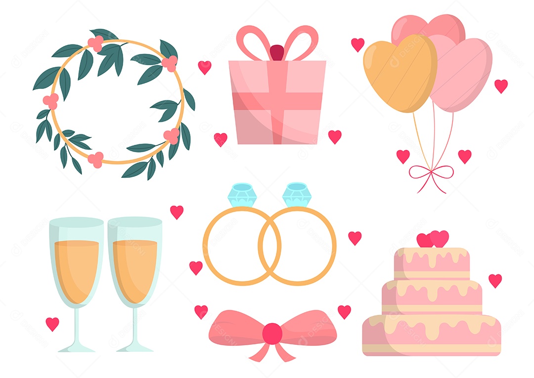 Pacote de festa de casamento dos desenhos animados Vetor EPS