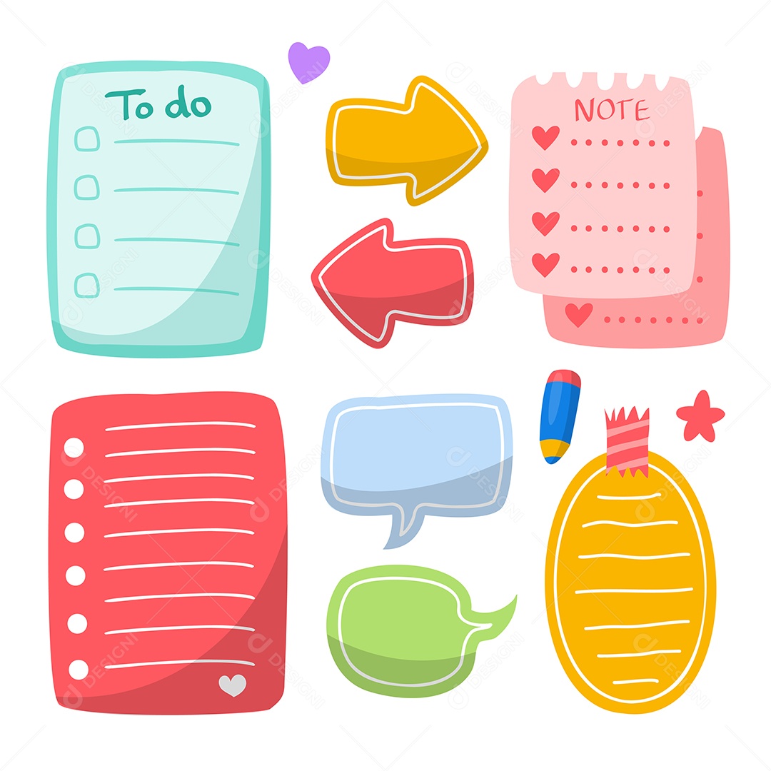 Coleção de vários papéis de anotação e lista de tarefas Vetores EPS