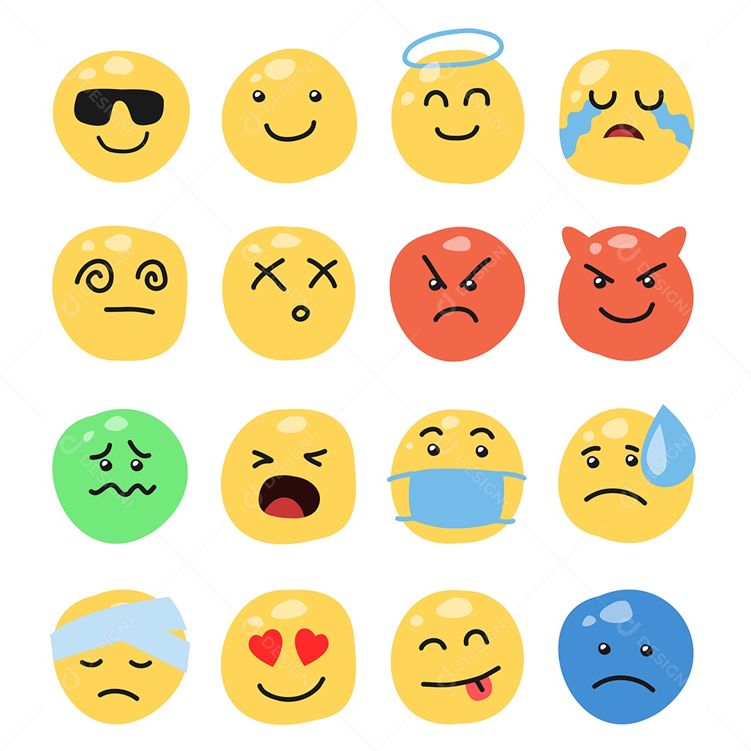 Várias ilustrações de rosto emoticon e ícone para expressar emoji Vetores EPS