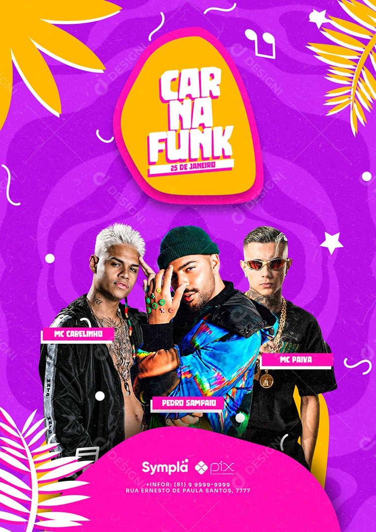 Carna Funk Mc Cabelinho Pedro Sampaio Mc Paiva Flyers Social Media PSD Editável